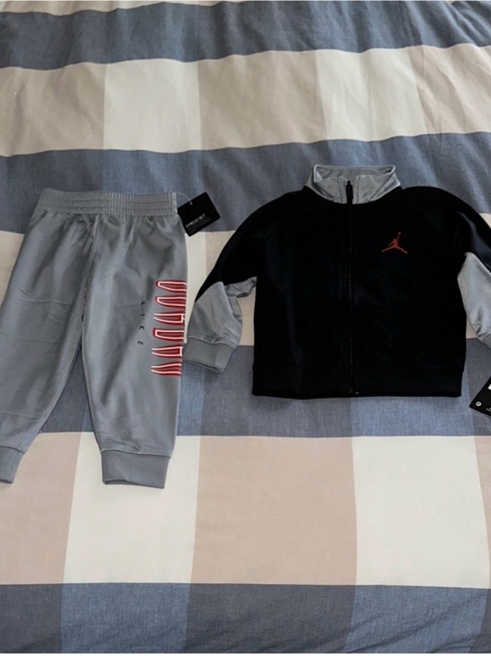 Jordan Black and Gray Kids Two-Piece Track Set with Red Logo